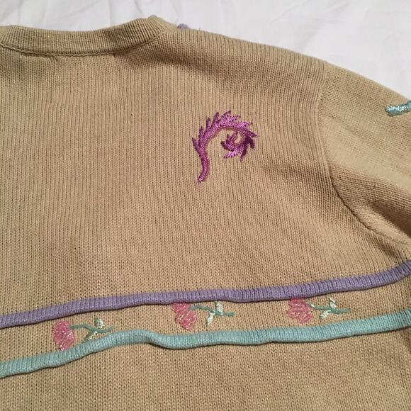 Storybook Knits M Floral beaded cardigan Embroidered cream fancy buttons - Picture 10 of 16
